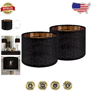 Elegant Black Drum Lampshades Set of 2 with Laser Drilling - 13" Medium Size - Picture 1 of 11