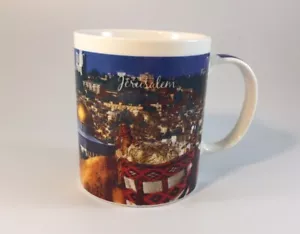 Jerusalem Souvenir Coffee Mug Cityscape & Camel Vibrant (T) - Picture 1 of 4