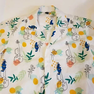 Conjunto Camisa Estilo Hawaiano Violines Violonchelo Diseño Vintage Música Jazz SML Pequeño - Imagen 1 de 12