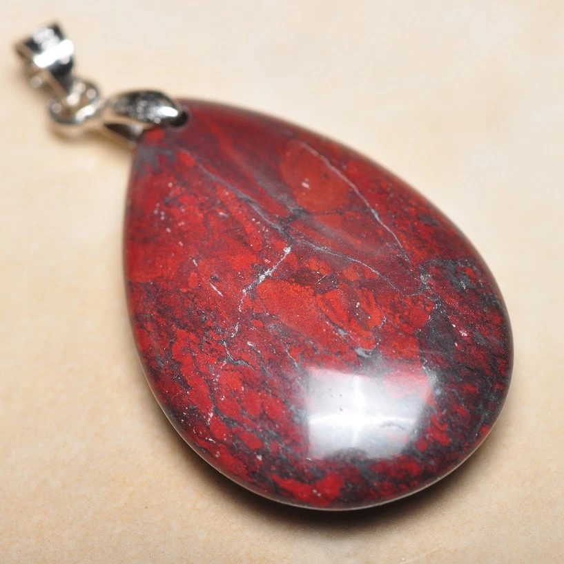 Colgante Extremadamente Rojo Piedra de Sangre Natural Jaspe 925 18K WG Cierre 1.5" #P13755 Foto 1 de 1