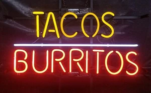 Tacos Burritos Real Glass Neon Light Advertising Sign Wall Decor Artwork 17"x14" - Picture 1 of 1