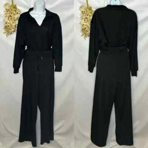 Women's Black Co-ord V-Neck Matching Set Size Large NWT - Picture 1 of 5