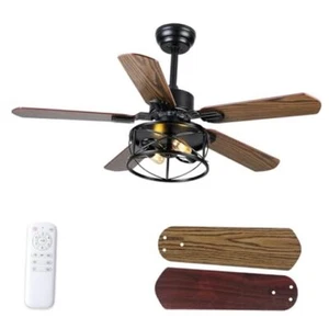  Farmhouse Ceiling Fan with Light and Remote 42" Rustic Flush Mount Ceiling  - Picture 1 of 7