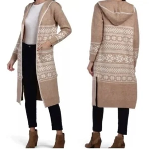 Aspen Strickjacke Damen Größe S Beige Fair Isle Kapuze Longpullover Staubtuch - Bild 1 von 10