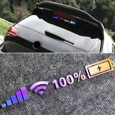 Divertidas calcomanías reflectantes pegatinas de vinilo de coche con logotipo de señal de batería 100 % carga Wifi Foto 1 de 4