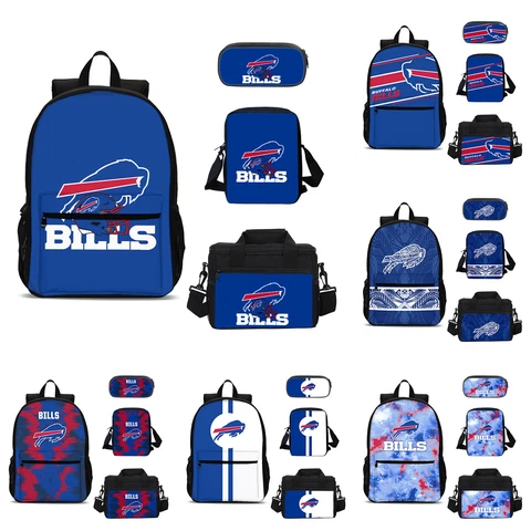 Buffalo Bills Kids School 4PCS Backpacks Set Pen Bag Crossbody Bag Lunch Bag Lot Cover