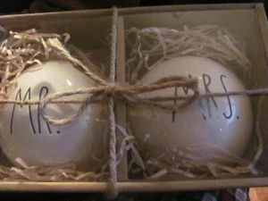 Rae Dunn Large Ceramic MR.& MRS. Christmas Ornaments - Picture 1 of 4
