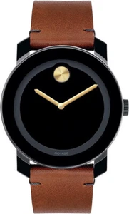 Brand New Movado Bold TR90 black dial brown Leather Strap 42mm watch 3600305 - Picture 1 of 3