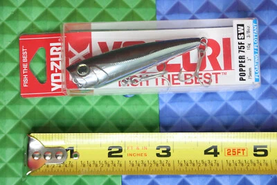 Señuelo de pesca flotante de 3"" YO-ZURI Popper 75F SW plateado negro TopWater Foto 1 de 4