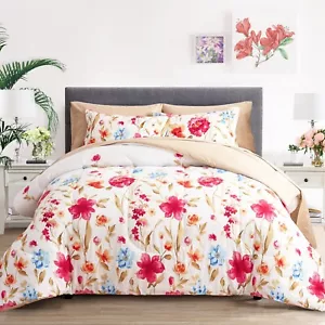 6 Piece Bed in a Bag Twin, Colorful Flower Golden Leaves Botanical Design, Mi... - Picture 1 of 8