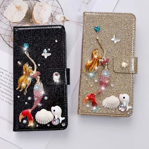 Diamond Mermaid Shell Wallet Phone Case For iPhone 13 12 11 14 Pro Max XR 7 8 SE - Picture 1 of 21