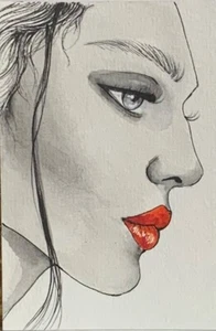 Original ACEO hand painted by Viviana Scala. Fiby in black & white portrait. - Picture 1 of 3