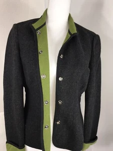 Evan-Picone Wool Jacket Coat Size 4P Blazer Gray W/Bright Green Trim/Inside. - Picture 1 of 7