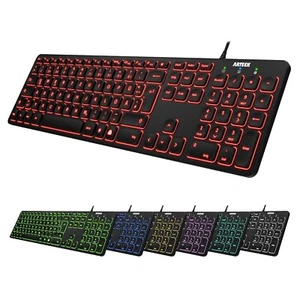 USB Tastatur Kabelgebunden Hintergrundbeleuchtung 7 Farben Ergonomisch - Bild 1 von 9