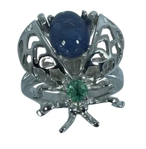 Anello in argento tanzanite e smeraldo, ridimensionamento gratuito - Foto 1 di 9