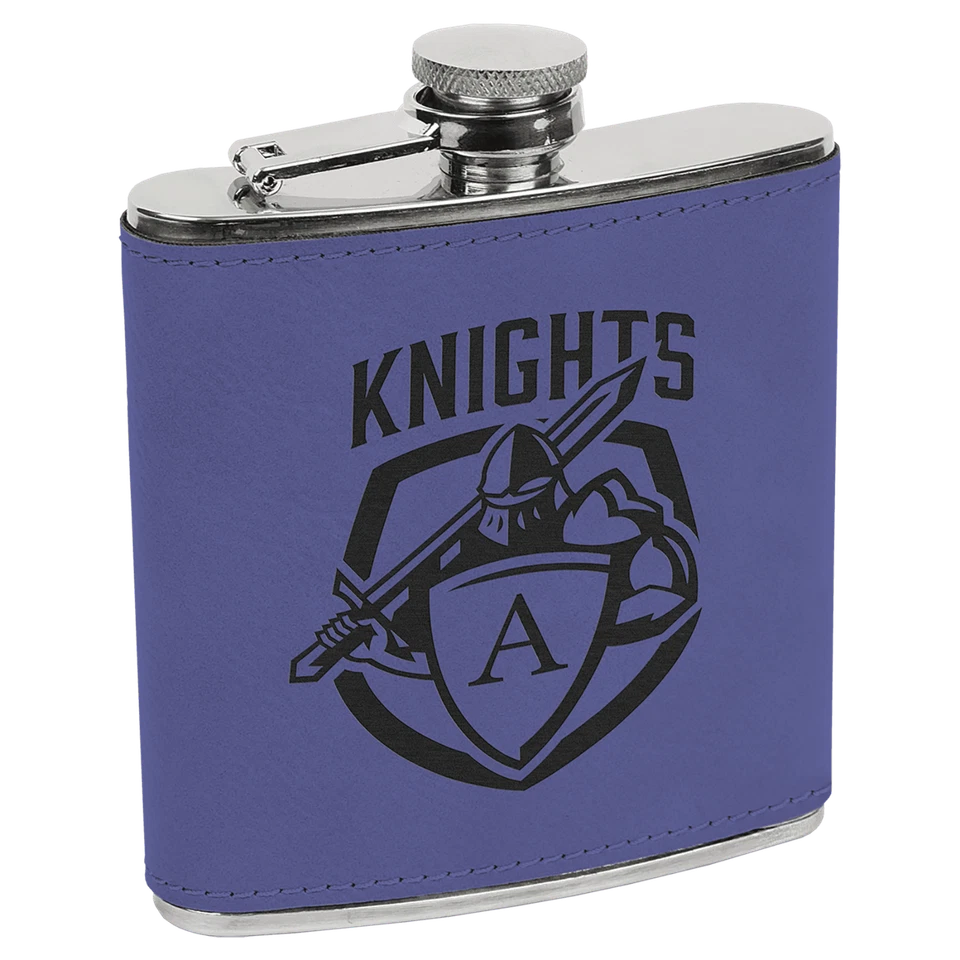 6 oz. Frasco láser de cuero sintético de acero inoxidable Foto 1 de 1