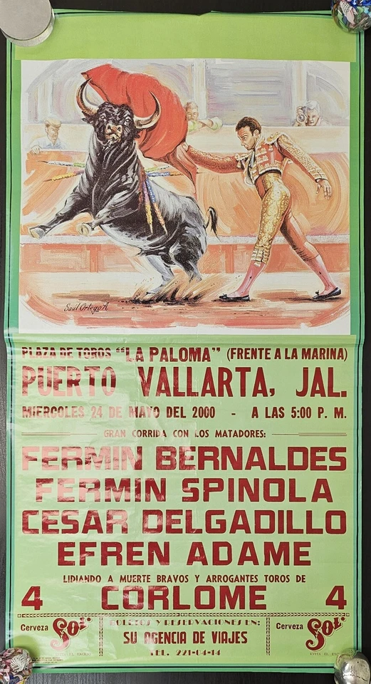 "Póster taurino Plaza de Toros La Paloma Saúl Ortega México 2000 19,5 X 36""" Foto 1 de 4