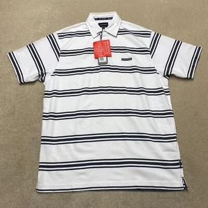 Rockport Poloshirt Large Herren weiß blau gestreift Logo Deadstock neu mit Etikett Vintage - Bild 1 von 12