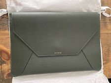 New Senreve Italian Leather Envelope Laptop Sleeve in Forest Green
