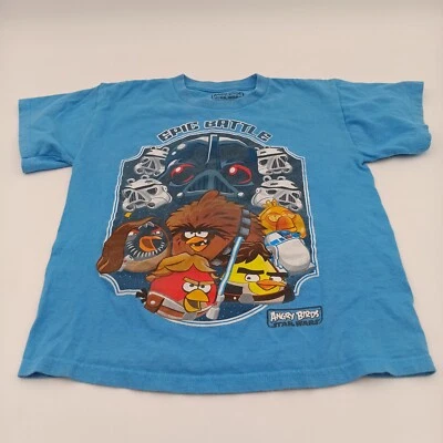 愤怒的小鸟星球大战衬衫男孩中号蓝色史诗战斗滑稽图案T恤 — 第 1/4 张图片