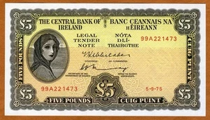 República de Irlanda, 5 libras, 1975, P-65 (65c), Ch. UNC - Imagen 1 de 2