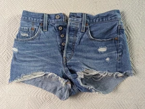 Levi's 501 Denim Shorts Women's Size 26 Button Fly Distressed Cotton - Picture 1 of 4