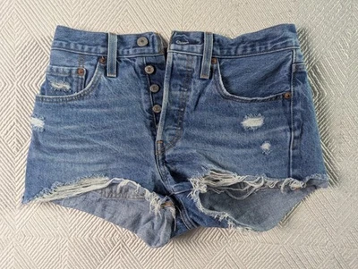 Levi's 501 Denim Shorts Women's Size 26 Button Fly Distressed Cotton - Image 1 of 4