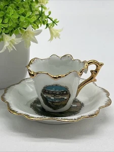 Vintage Ohio Turnpike Toll Gate Arch Bridge Souvenir Espresso Cup and Saucer Set - Picture 1 of 9