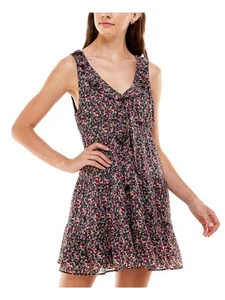 CRYSTAL DOLLS Womens Black Tie Sleeveless V Neck Short A-Line Dress L - Picture 1 of 11