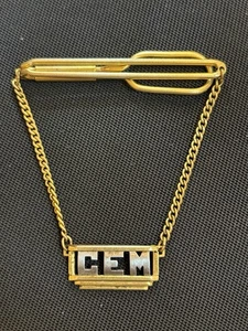 Vintage Swank Sterling Tie Bar Clasp & Chain With Initials CEM UNTESTED 1940s - Picture 1 of 16