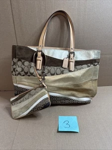 VNTG Coach Ltd Ed Large Wave Suede Gallery Tote Purse Bag W/ Mini - Picture 1 of 20