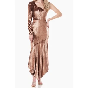 Vestido Kay Unger Nuevo con Etiquetas Delphine Un Hombro Terciopelo Bronce Hasta el Té Noche Talla 10 - Imagen 1 de 13
