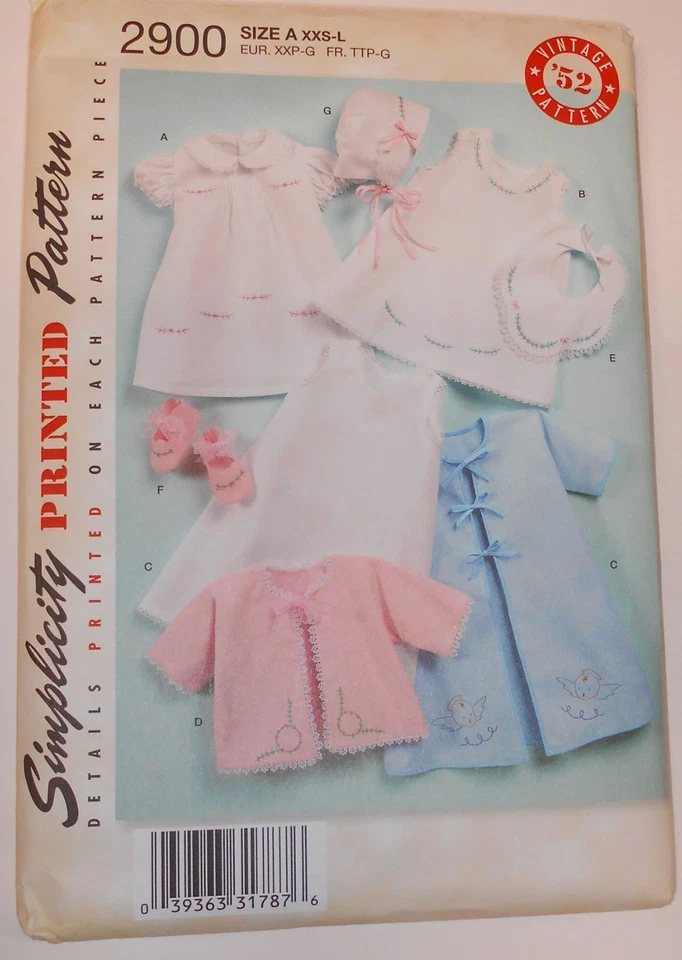 UNCUT Simplicity Pattern #2900 Baby Layette Set & Bonnet in 3 Sizes Sm-Med-Lg - Image 1 of 1