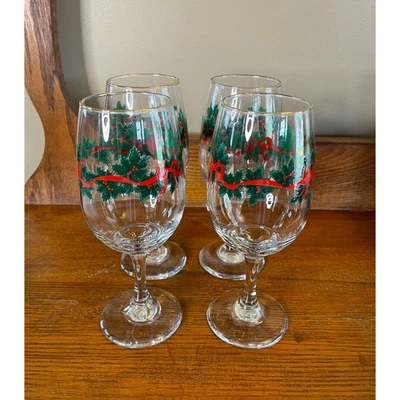 Corona y cinta vintage de vino/copas de agua/copas de Navidad Libbey 7,5" Foto 1 de 4