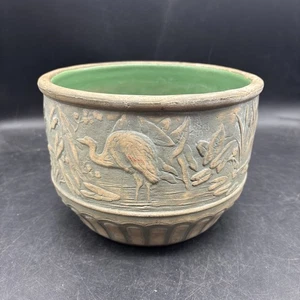 Unmarked Heron Crane Planter Jardiniere Green Art Deco 8" - Picture 1 of 11