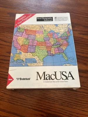 NEW VTG BRODERBUND MACUSA ATLAS OF THE UNITED STATES GEOGRAPHY SOFTWARE SEALED  - Image 1 of 3