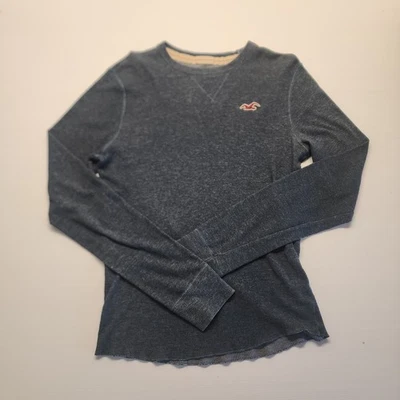 Camisa Hollister De Colección Para Hombres Mediana Térmica Azul Brezo Manga Larga Logo Gaviota Foto 1 de 4