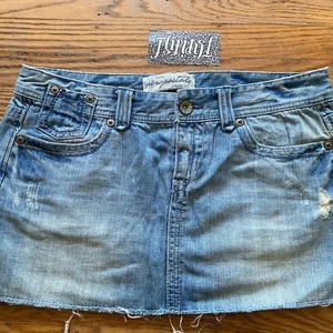 VINTAGE AEROPOSTALE HELLBLAU DENIM MINI JEANSROCK Y2K VERWASCHEN DISTRESSED SELTEN GRÖSSE 8 - Bild 1 von 3