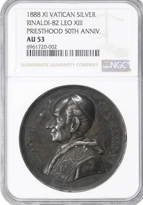 1888 Italy - Papal States Leo XIII  Vatican Silver Medal NGC AU53 - Image 1 of 4