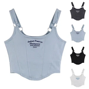 Breathable fixed cup vest womens summer short style chest pad adjustable - Picture 1 of 14