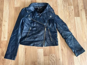 J. Crew Collection Leather Biker Moto Jacket Size 0 Blue Soft Leather EUC - Picture 1 of 7