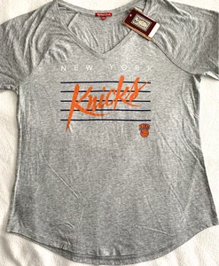 NY KNICKS SHIRT WOMENS LARGE V-NECK MITCHELL & NESS MSG NBA BASKETBALL GREY - Picture 1 of 4