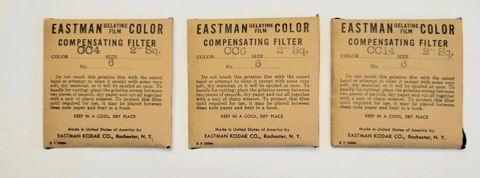 Vintage Gelatine Film Color Compensating Filter CC4 CC6 CC14 2” Squares Eastman  - Image 1 of 4