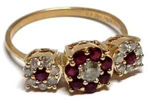 9K Yellow Gold Genuine Diamond & Ruby Ladies Engagement Wedding Ring +Cert 9CT - Picture 1 of 17