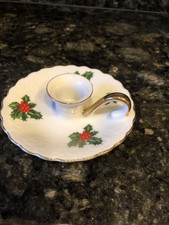 Lefton Christmas porcelain white Candleholder With Handle