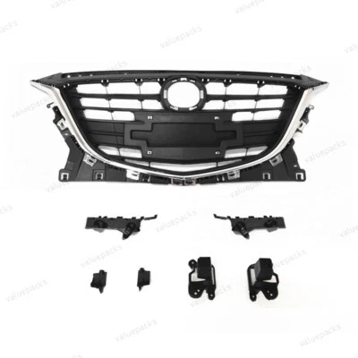 7PC For MAZDA 3 2014-2016 Bumper Holder Brackets + Chrome Grille Grill Kit - Изображение 1 из 4