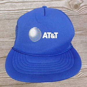 CAPPELLO BERRETTO CAMIONISTA VINTAGE ATT AT&T LOGO VENTILATO BLU SNAPBACK - Foto 1 di 8