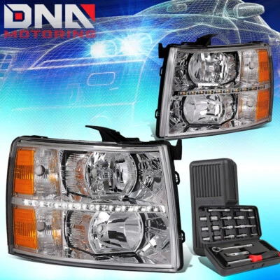 PARA 2007-2014 SILVERADO LED DRL TUBO CROMADO ÂMBAR SINAL LÂMPADAS + FERRAMENTAS - Imagem 1 de 4