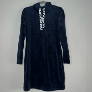 DKNY Sweatershirt-Kleid Damen klein blau Velours Kapuze - Bild 1 von 8