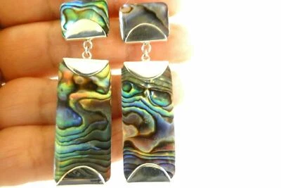 Aretes colgantes de plata de ley 925 con concha de abulón Paua Foto 1 de 3